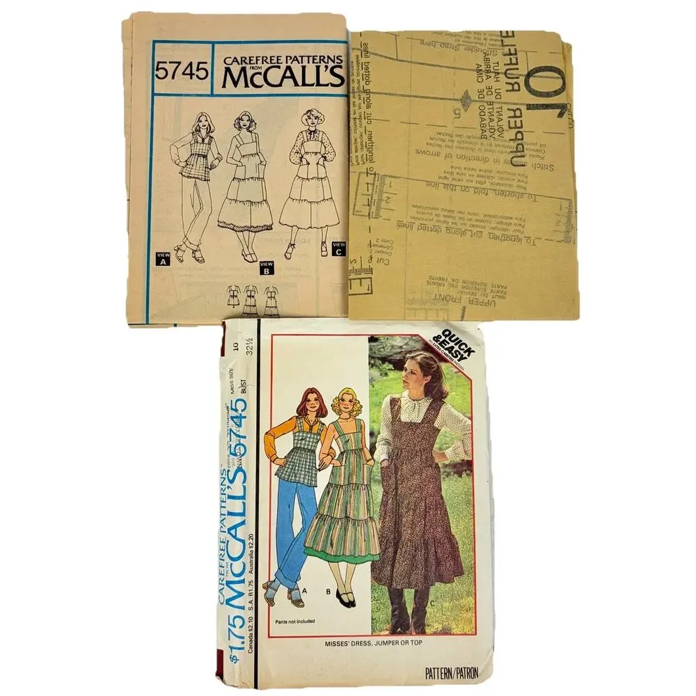McCalls Sewing Pattern 5745 Dress Jumper Top Misses Size 10 Uncut VTG 1977